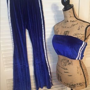 Striped velvet bandeau top and bell bottoms